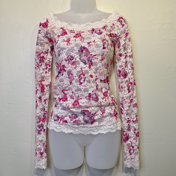 FP | Scandalous Y2K Coquette Scalloped Bodycon Floral Lace Sheer Second Skin Top - Picture 3 of 13